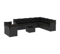 vidaXL Ensemble de salon de jardin 11 pièces avec coussins noir poly rotin