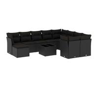 vidaXL Ensemble de salon de jardin 11 pièces avec coussins noir poly rotin