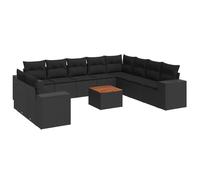vidaXL Ensemble de salon de jardin 11 pièces avec coussins noir poly rotin