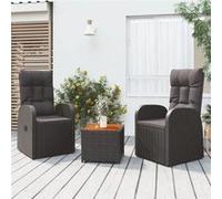 Ensemble de salon de jardin 3 pcs noir poly rotin et acacia, ensemble de salon, ensemble de salon extérieur, ensemble de mobilier d'extérieur