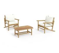Vidaxl Salon De Jardin 3 Pcs Avec Coussins Blanc Crème Bambou
