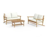 Salon de Jardin avec Coussins 3 pcs, Bancs avec Dossier et Accoudoirs, Ensemble de Meubles avec Table Basse Patio Terrasse, Rustique, Blanc Crème