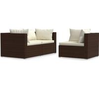 vidaXL Ensemble de salon de jardin 3 pièces avec coussins Marron Poly Rattan
