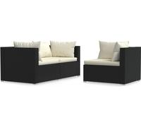 vidaXL Salon de jardin 3 pcs avec coussins Noir Résine tressée 317494