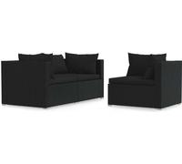 vidaXL Salon de jardin 3 pcs avec coussins Noir Résine tressée 317527