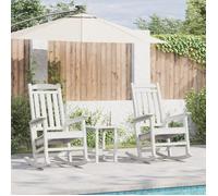 Ensemble De Salon De Jardin Vidaxl 3 Pièces Blanc Hdpe, Chaise À Bascule Jardin Vidaxl Blanche 70x92x108 Cm Hdpe, Table D'appoint Adirondack Vidaxl Blanche 38x38x45 Cm Hdpe