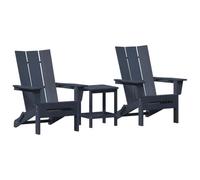 Ensemble De Salon De Jardin 3 Pièces Vidaxl Bleu Marine Hdpe, Chaise Adirondack Pliable Vidaxl Bleu Marine 74.5x80.5x90 Cm Hdpe, Table D'appoint Adirondack Vidaxl Bleu Marine 38x38x46 Cm Hdpe