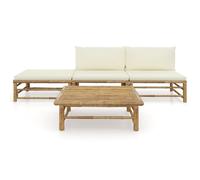 vidaXL Salon de jardin 4 pcs avec coussins blanc crème Bambou