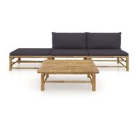 vidaXL Ensemble de salon de jardin 4 pièces avec coussins gris foncé en bambou