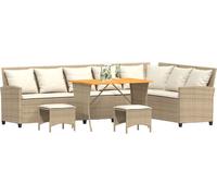 vidaXL Ensemble de salon de jardin 4 pièces avec coussins L-Form Beige Poly Rattan