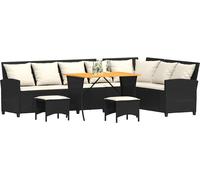 vidaXL Ensemble de salon de jardin 4 pièces avec coussins L-forme noir Poly rotin