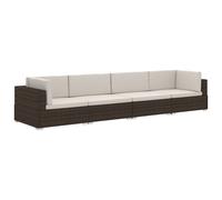 vidaXL Ensemble de salon de jardin 4 pièces avec coussins Poly rotin brun