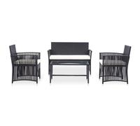 vidaXL Ensemble de salon de jardin 4 pièces avec revêtement Poly rotin noir