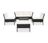 vidaXL Ensemble de salon de jardin 6 pièces avec coussins Poly rotin noir