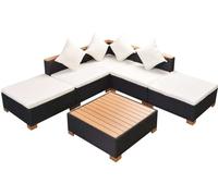 vidaXL Ensemble de salon de jardin 6 pièces avec coussins Poly rotin noir