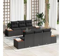 Vidaxl Ensemble De Salon De Jardin 7 Pièces Avec Coussins Noirs En Rotin Poly Acacia