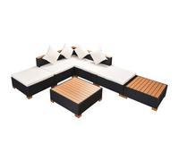 vidaXL Ensemble de salon de jardin 7 pièces avec coussins Poly rotin noir