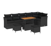 vidaXL Ensemble de Salon de Jardin 9 pièces avec Coussins en Poly rotin Noir et en Acacia, idéal pour Un Coin Lounge d'extérieur pour 8 Personnes | Résistant aux UV, Durable, mobilier modulaire stylé
