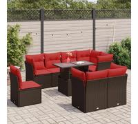 vidaXL Ensemble de salon de jardin 9 pièces avec coussins Marron Poly rotin Acacia
