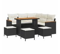 vidaXL Ensemble de Salon de Jardin, 9 pièces avec Coussins Noirs en Poly rotin, Table en Acacia, idéal pour 5 Personnes. Mobilier d'extérieur pour se détendre sur la terrasse.