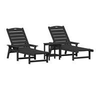 Ensemble De Salon De Jardin En 3 Pièces Vidaxl - Noir Hdpe, Chaise Longue Vidaxl - Noir 53x162x98.5 Cm Hdpe, Table D'appoint Adirondack Vidaxl - Noir 38x38x45 Cm Hdpe
