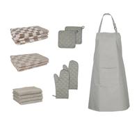 vidaXL Ensemble de serviettes et gants de four porte-pots 15 pcs gris
