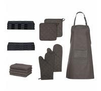 vidaXL Ensemble de serviettes et gants de four porte-pots 15 pcs noir