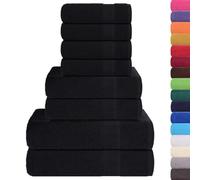 vidaXL Ensemble de Serviettes FROGN 8 pcs Noir 360 g/m² 100% Coton, Serviette, Ensemble de Serviettes de Bain, Serviette à Main, Serviette de Bain