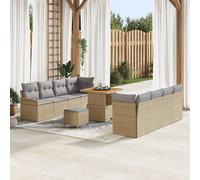 Vidaxl Ensemble De Sofa De Jardin 11 Pièces Avec Coussins En Rotin Poly Beige Acacia, Vidaxl Sofa De Jardin 2 Places Avec Coussins En Rotin Poly Beige, Vidaxl Ensemble De Salle À Manger De Jardin 3 Pi