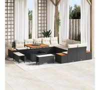 Vidaxl Ensemble De Sofa De Jardin 13 Pièces Avec Coussins Noirs En Poly Rattan Acacia, Vidaxl Ensemble De Salle À Manger De Jardin 3 Pièces Avec Coussins Noirs En Poly Rattan Acacia