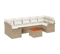 Ensemble de sofa de jardin 8 pièces vidaXL avec coussins Beige Rotin Poly Acacia, Sofa de jardin 2 places vidaXL avec rangement et coussins Beige Rotin Poly