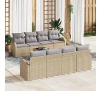 Vidaxl Ensemble De Sofa De Jardin 9 Pièces Avec Coussins Beiges En Rattan Poly Beige