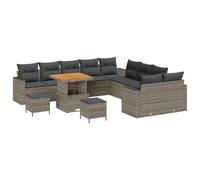 vidaXL Ensemble de Sofa de Jardin de 13 pièces avec Coussins Gris Poly Rattan Acacia
