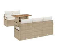 vidaXL Ensemble de Sofa de Jardin de 6 Pièces avec Coussins Beige Poly Rattan Acacia