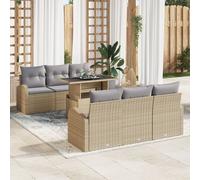 Vidaxl Ensemble De Sofa De Jardin De 7 Pièces Avec Coussins Beige Rattan Poly Beige