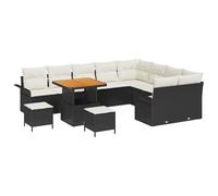 vidaXL Ensemble de Sofas de Jardin 12 Pièces avec Coussins Noir Poly Rattan Acacia