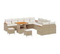 vidaXL Ensemble de Sofas de Jardin 13 pièces avec Coussins Beige Poly Rattan Acacia