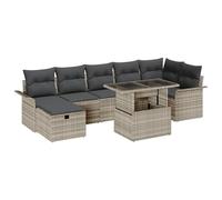 Ensemble De Sofas De Jardin Vidaxl 8 Pièces Avec Coussins Gris Clair Poly Rotin, Sofa De Jardin 2 Places Avec Rangement & Coussins Gris Clair Poly Rotin