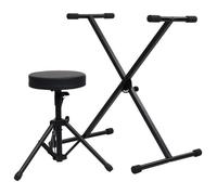 vidaXL Ensemble de support de clavier et de tabouret Noir