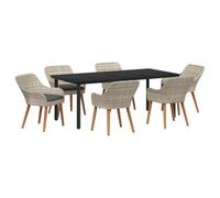 vidaXL Ensemble de Table à Manger de Patio de 200 cm en Gris Clair avec Un Plateau en Verre trempé Noir. Cadre en Acier traité, Super Solide pour l'extérieur, avec 6 chaises comprises. Mobilier parfa