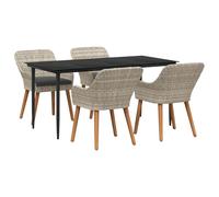 vidaXL Ensemble de Table à Manger de Patio en rotin et métal Gris Clair et Noir. Il est Contemporain, Grand, Parfait pour l'extérieur. Il a Un Cadre en Acier avec Un revêtement en Poudre et Une Surfa