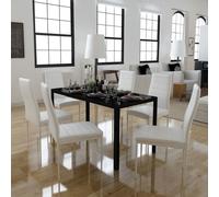 vidaXL Ensemble de table à manger sept pièces noir et blanc