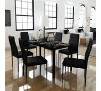 Ensemble De Table À Manger Sept Pièces Noir Noir
