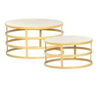 Ensemble de table basse 2 pcs Marbre Laiton et blanc