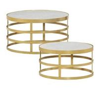 vidaXL Ensemble de table basse 2 pcs Marbre Laiton et blanc Blanc G