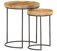vidaXL Ensemble de Table Basse 2 pcs Tables Gigogne Tables d'Appoint Bouts de Canapé Salon Maison Intérieur Acier Bois de Manguier Massif