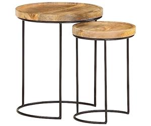 vidaXL Ensemble de Table Basse 2 pcs Tables Gigogne Tables d'Appoint Bouts de Canapé Salon Maison Intérieur Acier Bois de Manguier Massif