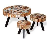 vidaXL Ensemble de table basse 3 pièces Bois de récupération massif Multicolore G