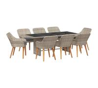 vidaXL Ensemble de Table de Jardin 9 pièces en Rattan Gris Clair, Acier et Verre, Dimensions 190 x 80 x 74 cm, avec Housse imperméable. Design Moderne, Super résistant pour l'extérieur, Facile à asse