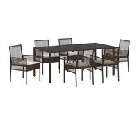 vidaXL Ensemble de Table de Jardin Marron et crème en Poly rotin, 190 x 90 x 75 cm. Mobilier Moderne pour Manger Dehors, avec Plateau en Verre trempé. Résistant à l'eau et aux UV, il Peut accueillir